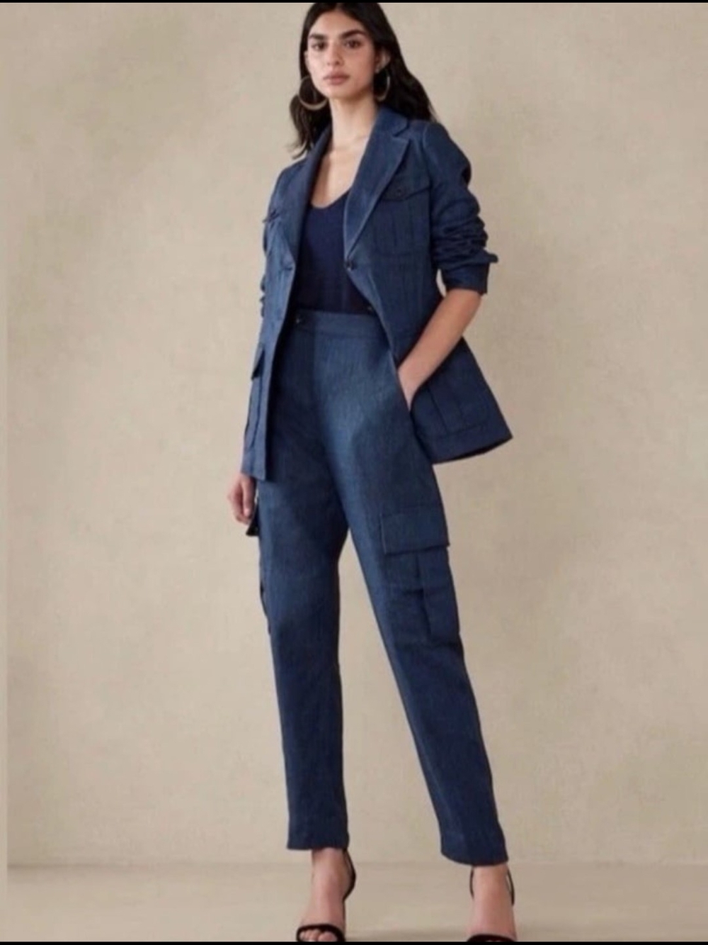 100% Linen Banana Republic Navy Straight-Leg Cargo Pants